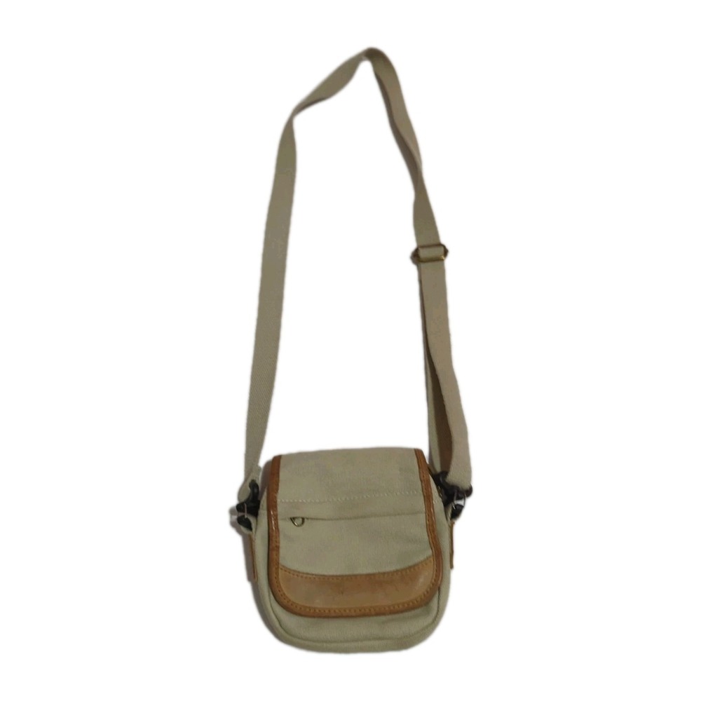 Vtg LL Bean Canvas Leather Purse Crossbody Bag Brown Mini Gorpcore Granola